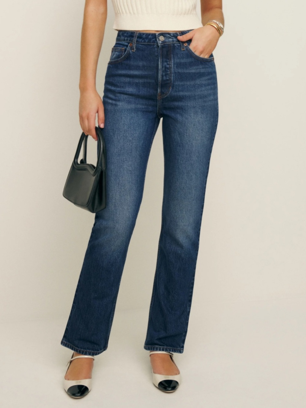 Reformation Cynthia High Rise Straight Leg Jeans — Medium Blue Denim